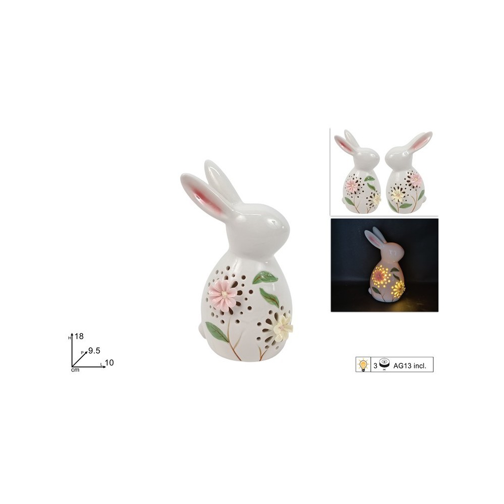 CONIGLIO 18CM CERAMICA CON LUCE 2ASS